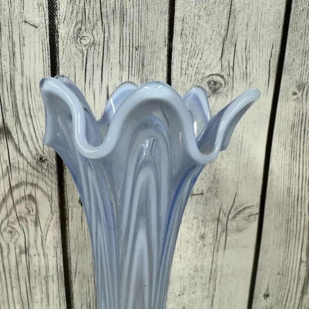 Fenton Boggy Bayou Swung Vase Light Blue Opalescent 11.5” Tall
